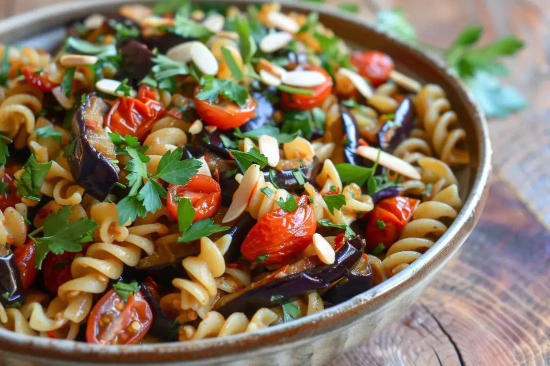 Wine Braised Eggplant & Tomato Pasta - Organo Republic