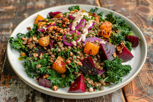Beet, Lentil & Kale Salad With Tahini Dressing - Organo Republic