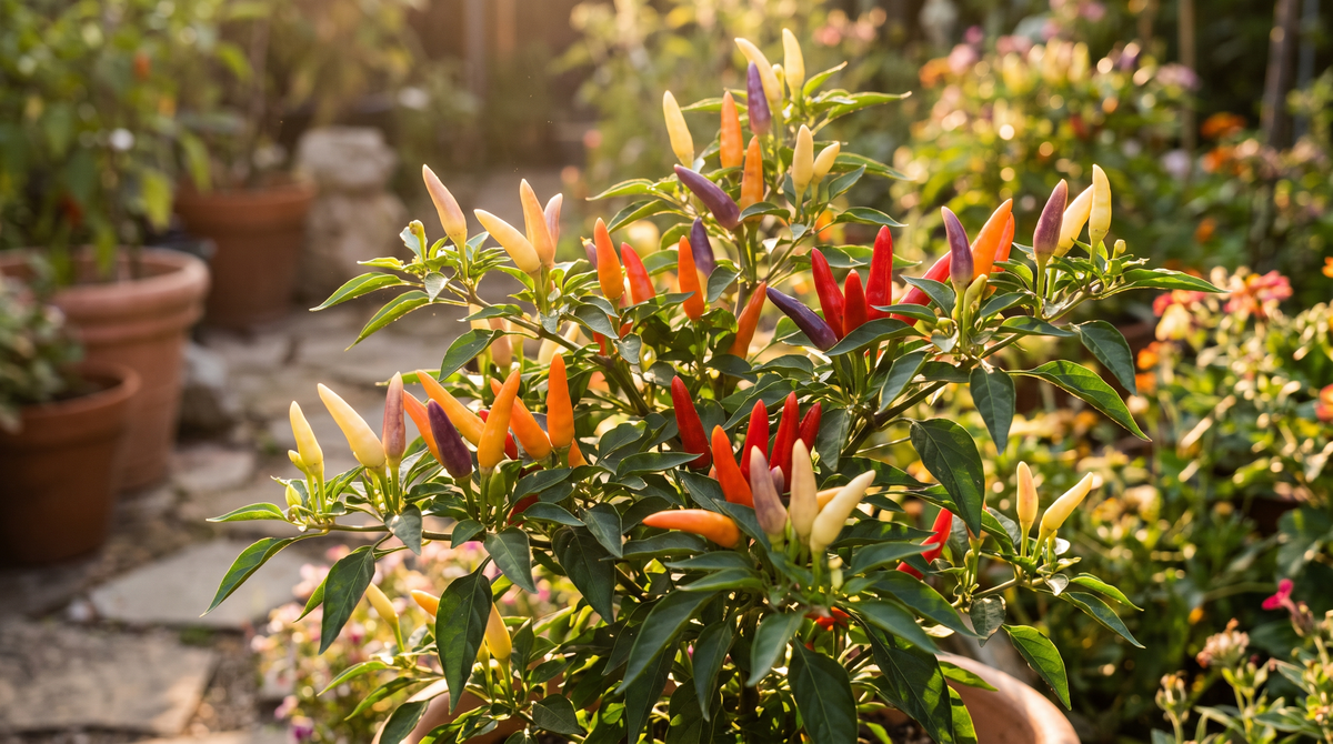 Fire Cracker pepper plant with ripe fruit