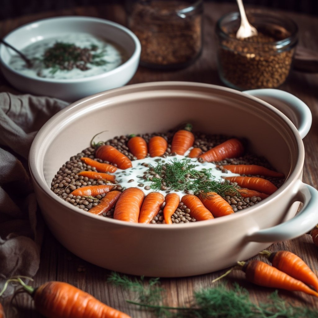 Spiced Carrots Over Lentils With Yogurt