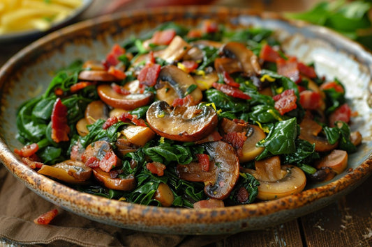 Wilted Spinach With Wild Mushrooms & Bacon - Organo Republic