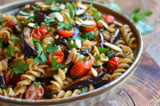 Wine Braised Eggplant & Tomato Pasta - Organo Republic