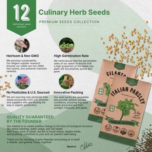 12 Culinary Herbs Seeds Variety Pack - 7,355+ Heirloom, Non - GMO, Herbs Seeds for Outdoor and Indoor Home Gardening - Organo Republic