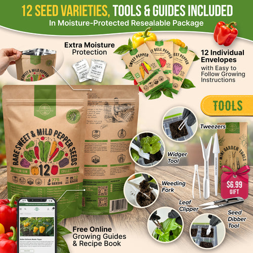 12 Rare Sweet & Mild Pepper Seeds Variety Pack