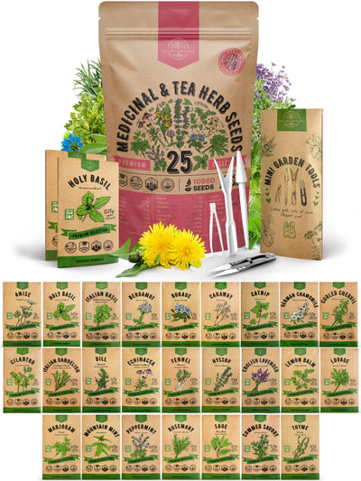 25 Medicinal & Tea Herb Seeds Variety Pack