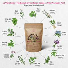 14 Medicinal & Tea Herb Seeds Variety Pack for Planting Indoor & Outdoors