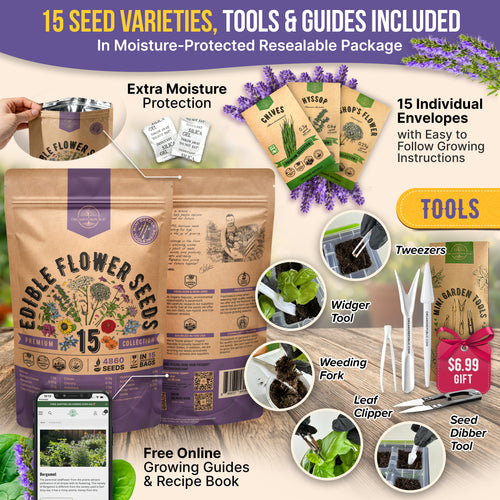 15 Edible Flower Seeds Variety Pack