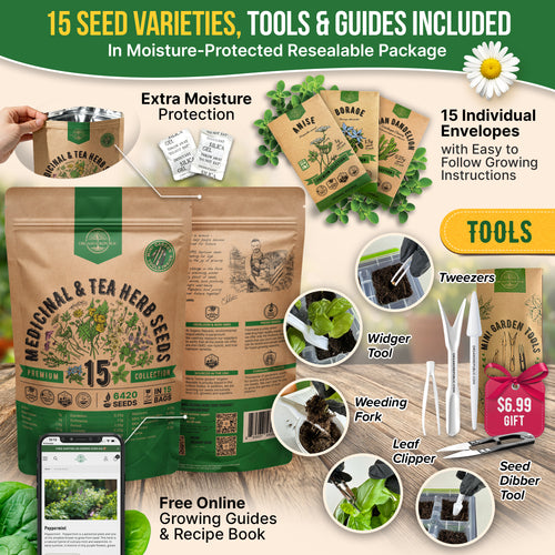 15 Medicinal & Tea Herb Seeds Variety Pack
