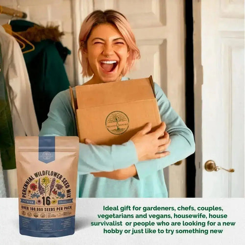Organo Republic 16 Perennial Wildflower Seeds Mix for Indoor & Outdoors. 100,000+ Non - GMO, Heirloom Wildflower Garden Seeds, 4oz Packet for Growing Wild Flowers to Attract Bees, Butterflies & Birds - Organo Republic