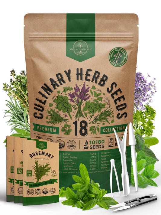 18 Culinary Herb Seeds Variety Pack - Over 10,100 Non-GMO, Heirloom Seeds - Organo Republic 900