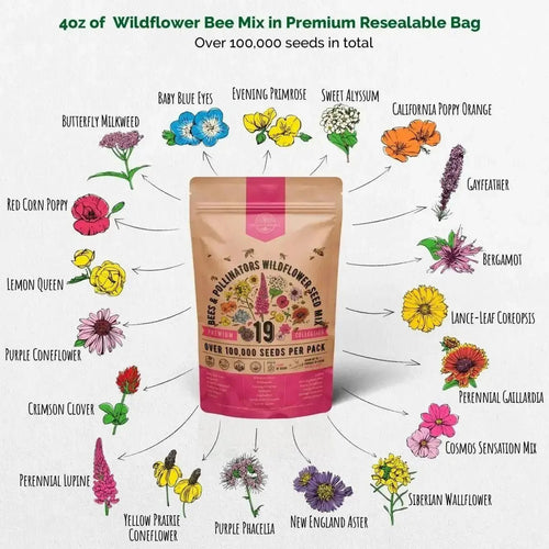 wildflower seed mix for honey bees Organo Republic 19 Annual & Perennial Wildflower Seeds Mix for Attract Bees & Butterflies