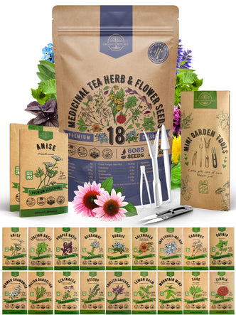 18 Medicinal Tea Herb & Flower Seeds Variety Pack