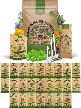 25 Culinary Herbs & Edible Flower Seeds Variety Pack