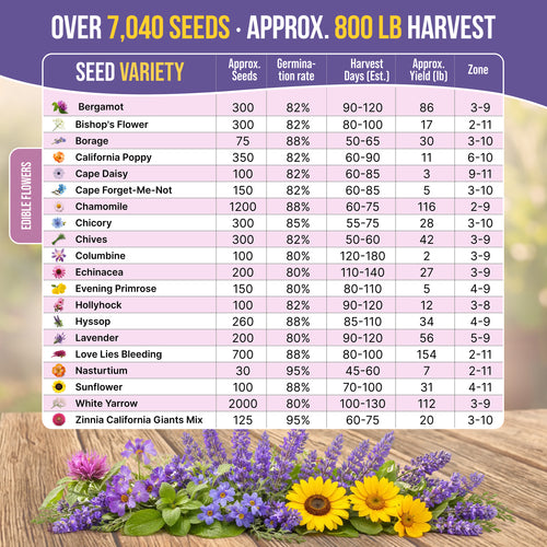 20 Edible Flower Seeds Variety Pack