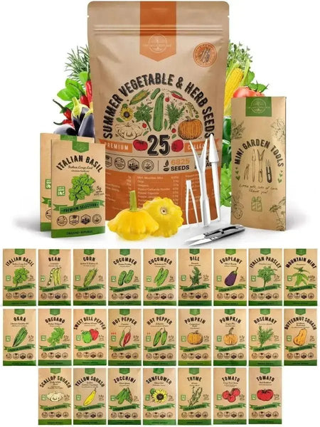 25 Summer Vegetable & Herb Garden Seeds Variety Pack for Planting Outdoors and Indoor - Organo Republic