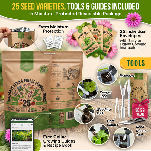 25 Culinary Herbs & Edible Flower Seeds Variety Pack