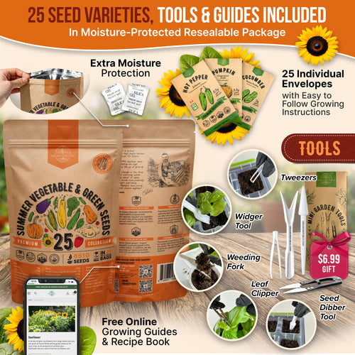 25 Summer Greens & Vegetable Seeds Variety Pack