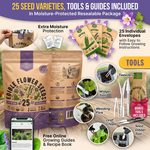 25 Edible Flower Seeds Variety Pack