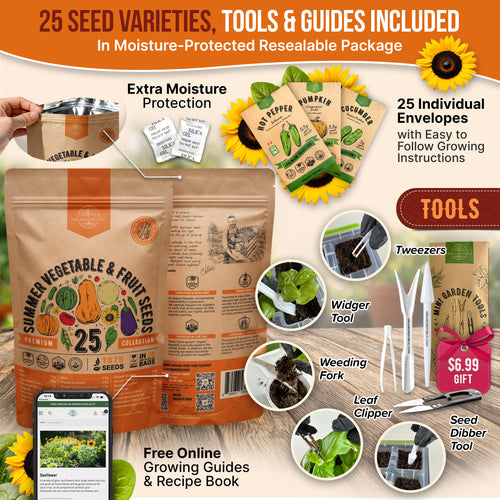 25 Summer Fruit & Vegetable Seeds Variety Pack