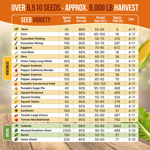 25 Summer Greens & Vegetable Seeds Variety Pack