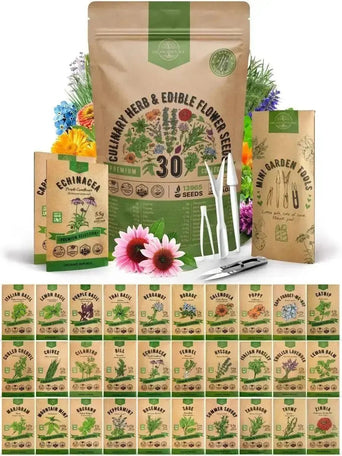 30 Culinary Herbs & Edible Flower Seeds Variety Pack