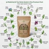 30 Medicinal & Tea Herb Seeds Variety Pack for Planting Indoor & Outdoors