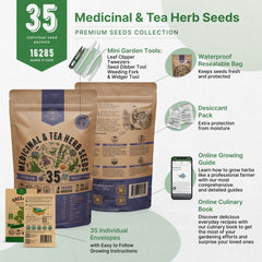 35 Medicinal & Tea Herb Seeds Variety Pack for Planting Indoor & Outdoors. 16,200+ Non-GMO Heirloom Herbal Garden Seeds: Anise, Bergamot, Borage, Cilantro, Chamomile, Dandelion, Rosemary Seeds & More - Organo Republic