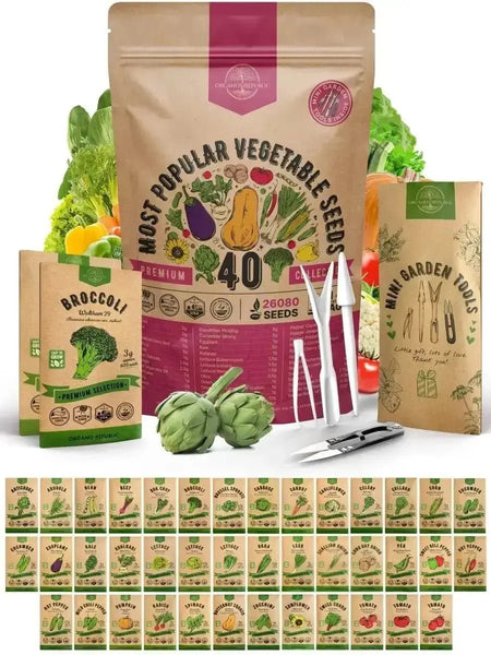 40 Vegetable Seeds Variety Pack - 26,000+ Non GMO Heirloom Seeds for Planting - Organo Republic