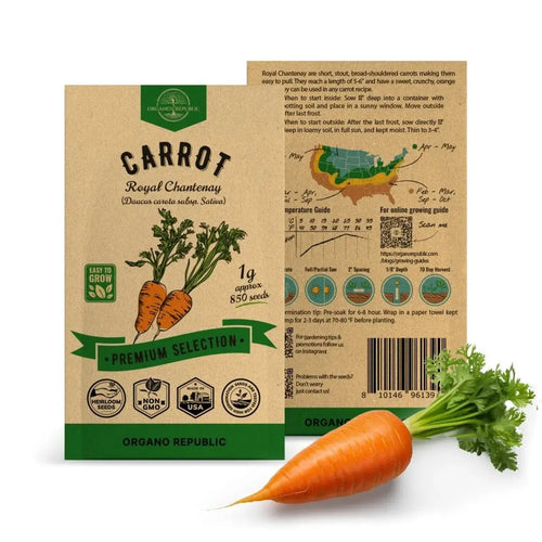 Carrot Royal Chantenay Seeds Pack 1G - Over 850 of Non-GMO Heirloom Carrot Seeds for Planting Vegetables in Individual Seed Packet, Vegetable Seeds for Planting Home Garden Indoor & Outdoor Gardening - Organo Republic