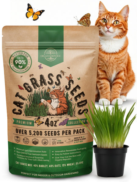 Cat Grass Seeds Mix – Barley, Oat, Rye & Wheat Grass for Cats & Pets, Non-GMO Organo Republic