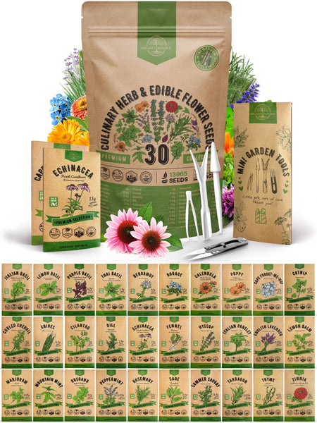 30 Culinary Herbs & Edible Flower Seeds Variety Pack