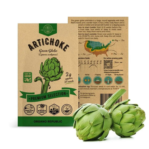 Green Globe Artichoke Seeds Pack 2G - Over 35 of Non-GMO Heirloom Artichoke Seeds for Planting Vegetables in Individual Seed Packet, Vegetable Seeds for Planting Home Garden Indoor & Outdoor Gardening - Organo Republic