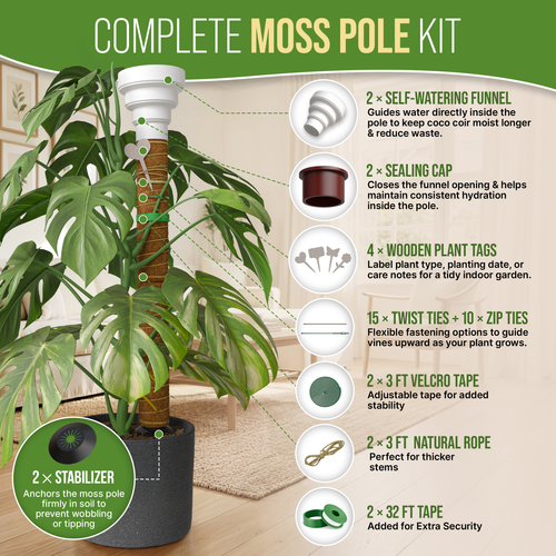 Moss Pole Monstera Plant Support Stakes - 2x26.4 or 48.7