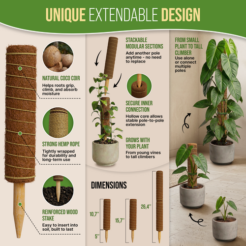 Moss Pole Monstera Plant Support Stakes - 26.4
