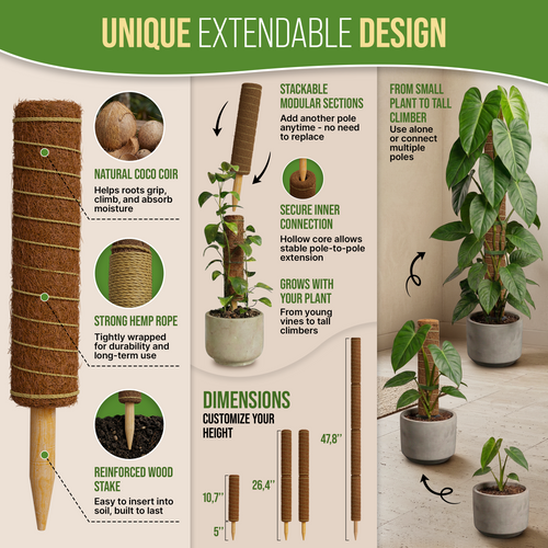 Moss Pole Monstera Plant Support Stakes - 2x26.4 or 48.7