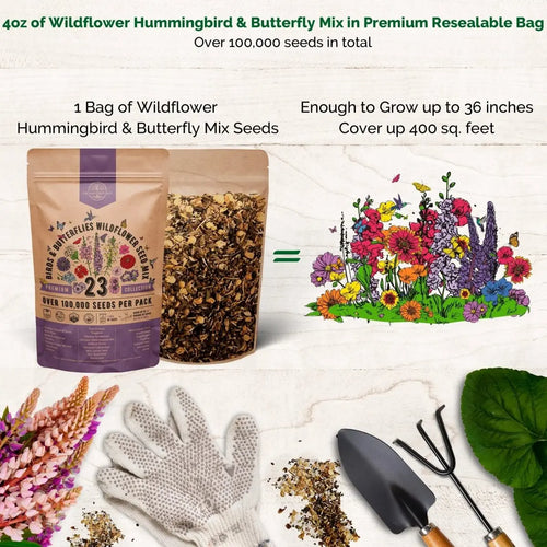 sack of wildflower seeds Organo Republic 23 Wildflower Seeds Annual & Perennial Mix for Indoor & Outdoors, Attract Birds & Butterflies 100,000+ Non-GMO, Heirloom Garden