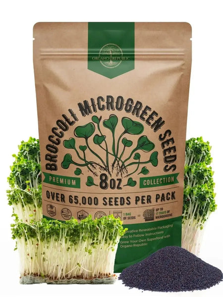Organo Republic Broccoli Sprouting & Microgreens Seeds - Non-GMO, Heirloom Sprout Seeds Kit, 8oz Resealable Bag for & Growing Microgreens in Soil, Coconut Coir, Aerogarden & Hydroponic - Organo Republic