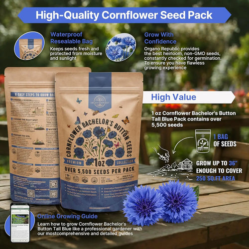 Tall Blue Cornflower Seeds Organo Republic