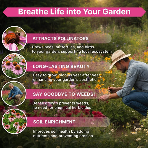 Echinacea Seeds Pack 4 oz - Over 37,500 Non - GMO Heirloom Echinacea Seeds for Planting, Perennial Flowers in Individual Seed Packet, Coneflower Seeds for Planting Home Garden Indoor & Outdoor Gardening - Organo Republic