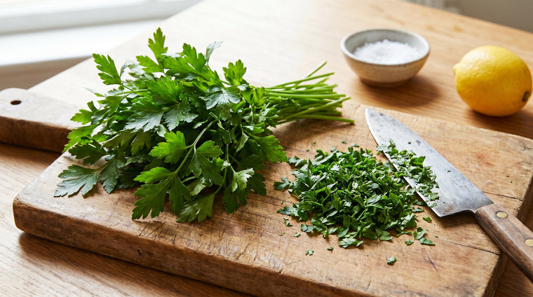 Fresh flat-leaf parsley, chopped and ready for the kitchen.