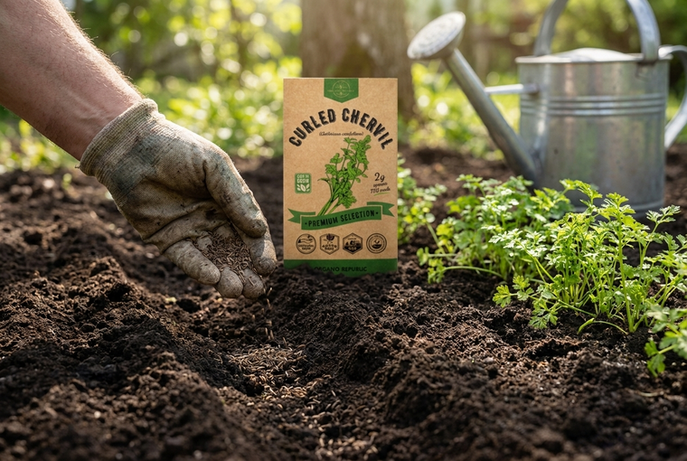 Barely cover chervil seeds and sow them right where they will grow, in part shade.