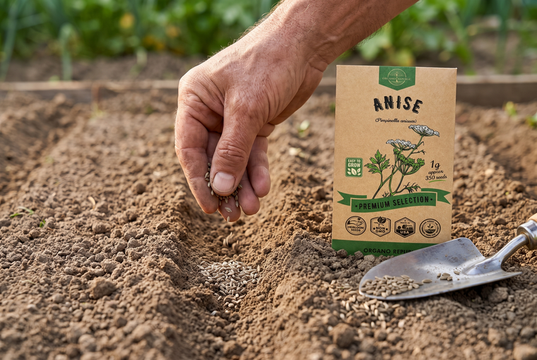 Direct-sow anise a quarter inch deep right where it will grow.