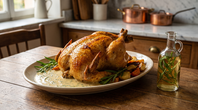Russian tarragon in a classic chicken dish and homemade tarragon vinegar.