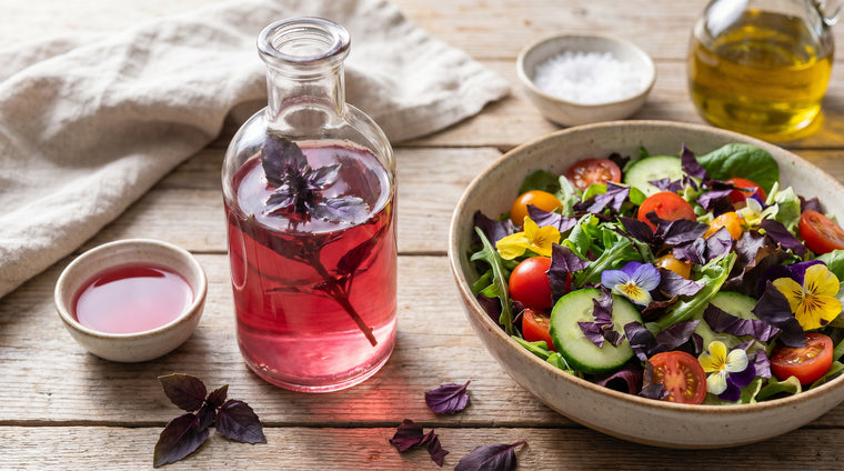 Purple basil, stunning in vinegars, salads, and as a garnish.