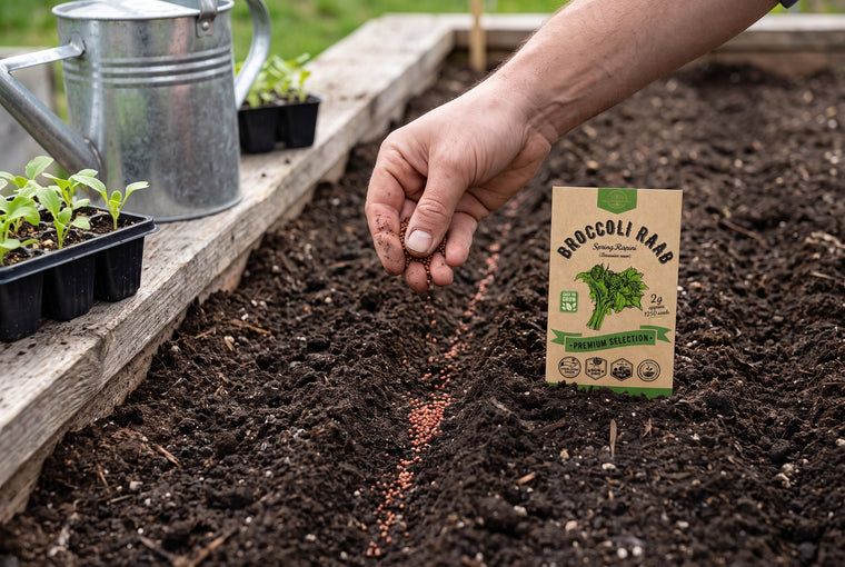 Direct-sow rapini a quarter inch deep, right where it will grow.