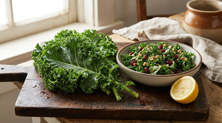 Fresh homegrown kale, ready for a massaged salad.