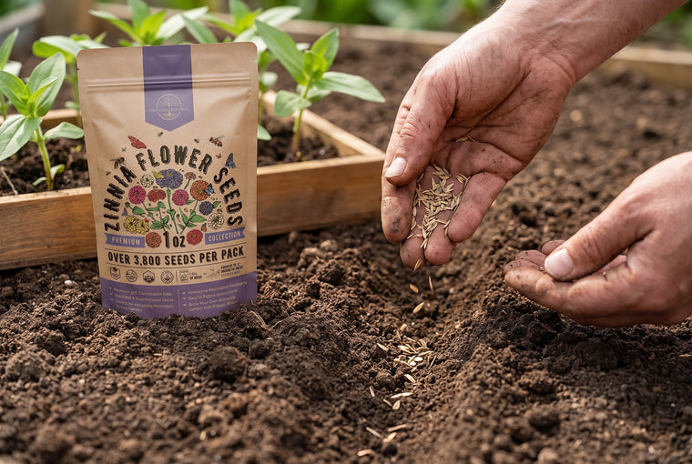 Direct-sow zinnia seeds a quarter inch deep once the soil is warm.