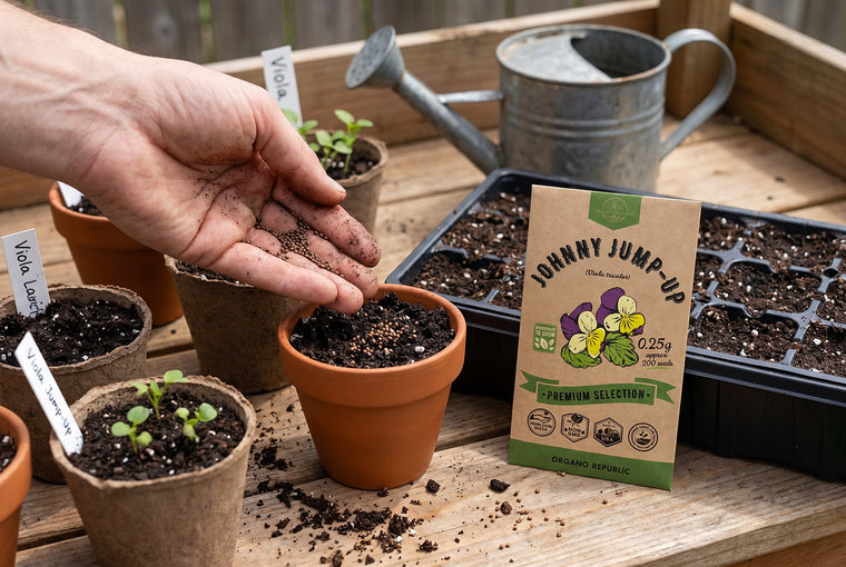 Cover Johnny Jump-Up seeds lightly; like pansies they need darkness to sprout.