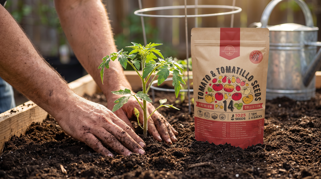 Plant tomato seedlings deep, burying two-thirds of the stem so it roots along its length.