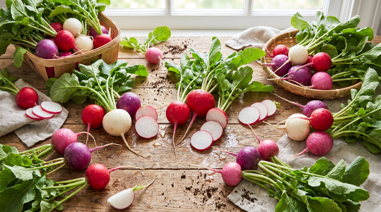 Crisp, colorful radishes, freshly pulled and ready for the kitchen.
